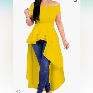 NWOT Lrady Shirt Dress High Low Peplum Long Tunic Top Yellow Medium